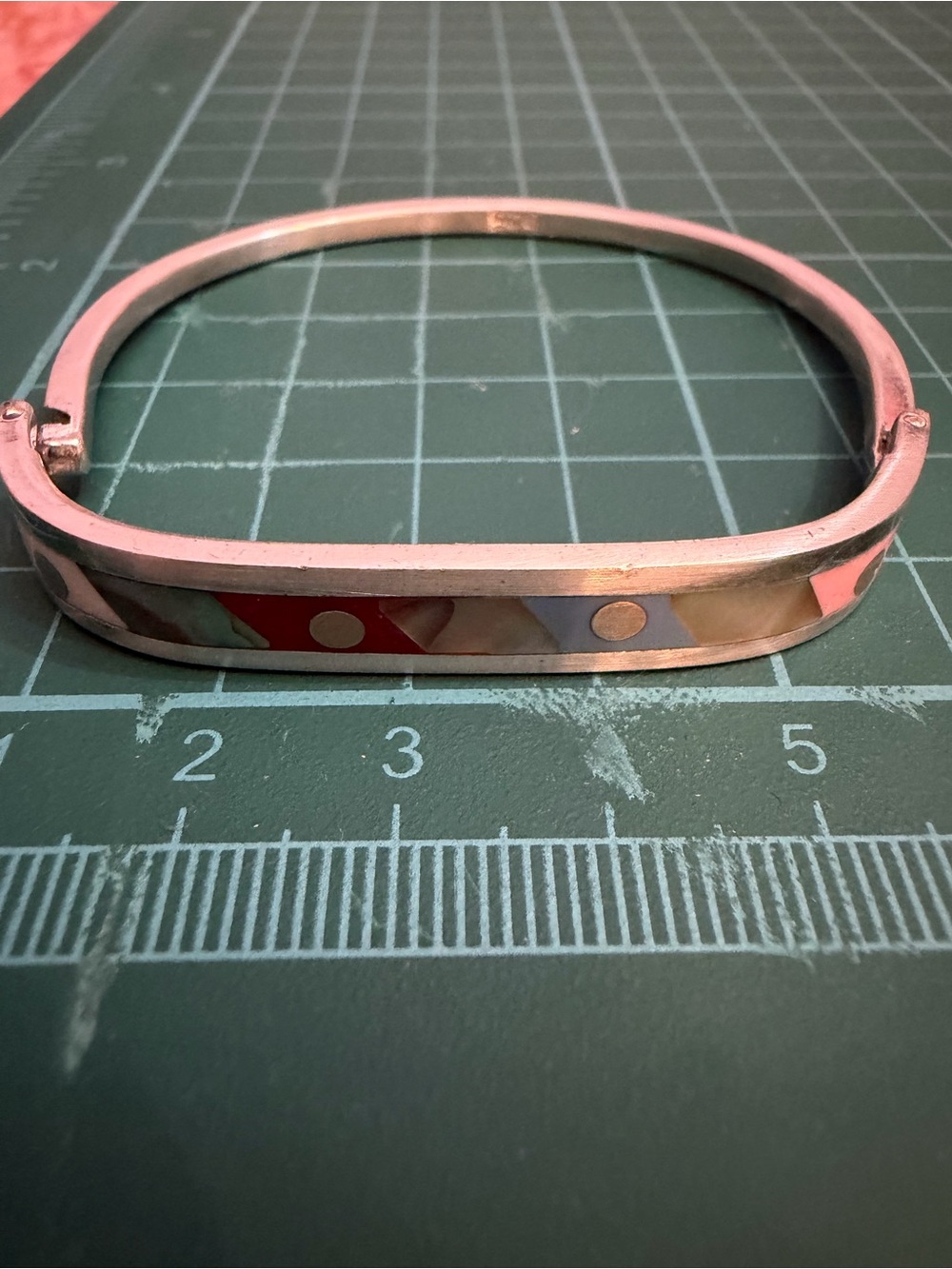 925 silver Inlay Bangle Bracelet with Pink and Red Accents
